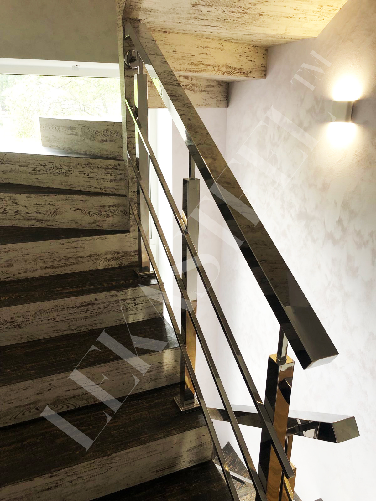 перила на лестницу из профильной трубы, перила из нержавейки